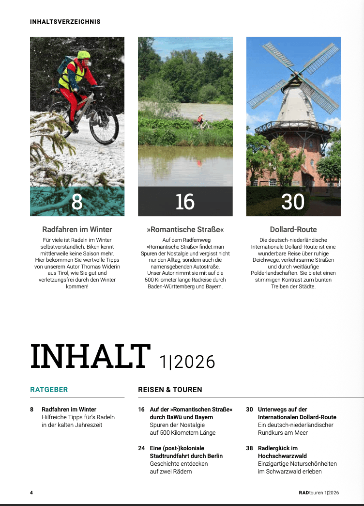 RADtouren Ausgabe 1/26 (PDF) 1 Radtouren Magazin Inhaltsverzeichnis